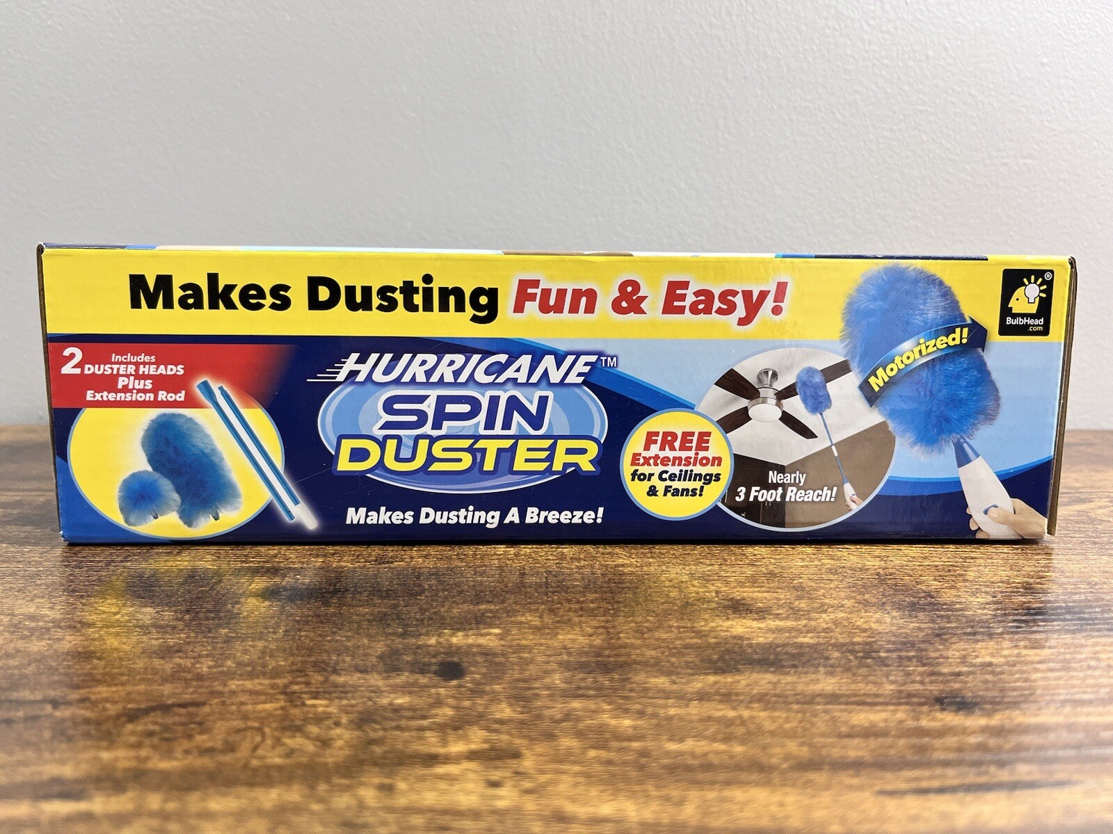 Hurricane Spin Duster Motorized Dust Wand w/ Extension Rod for Ceilings & Fans