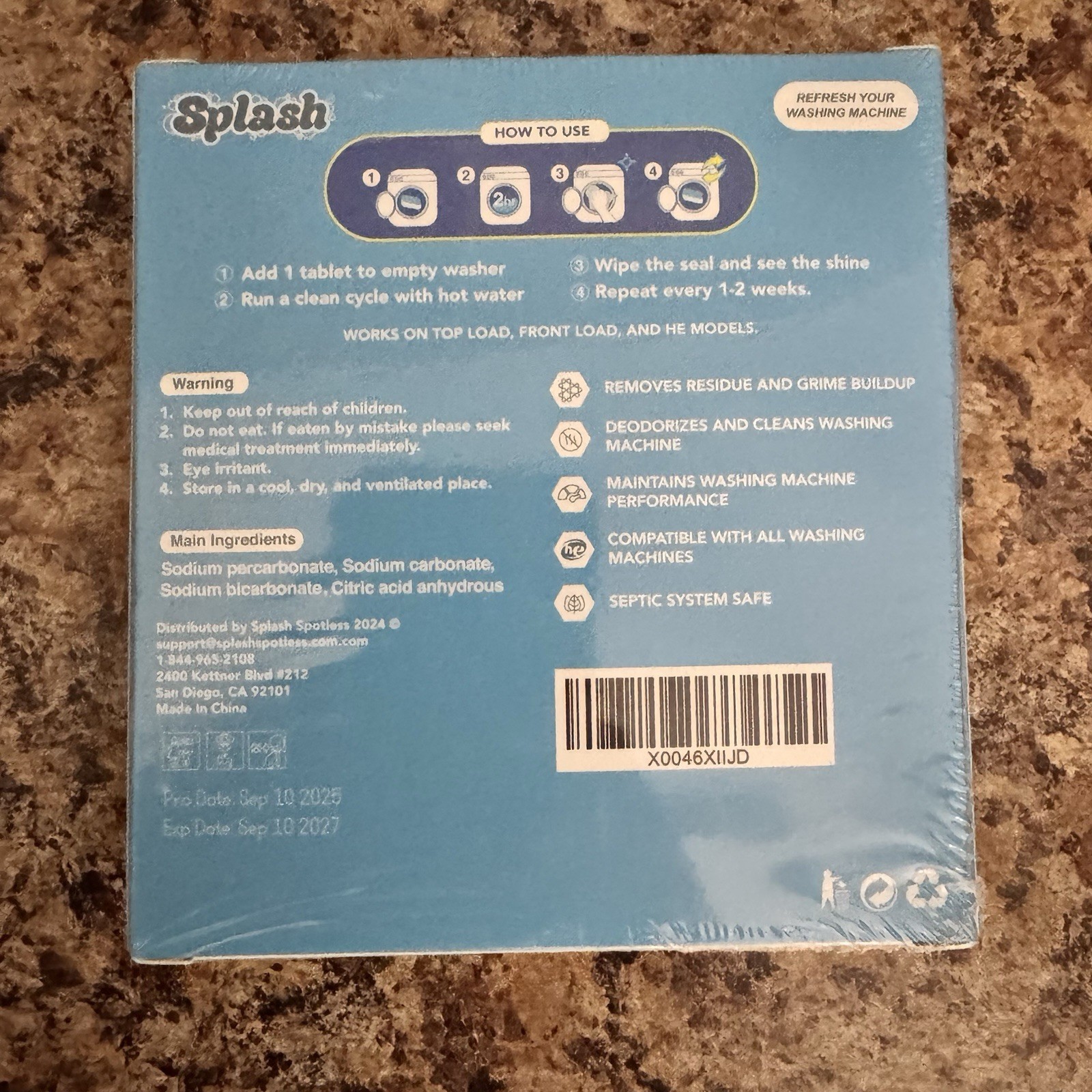 Splash Spotless Washing Machine Cleaner Deep Cleaning All Washers 6 Tabs: NEW