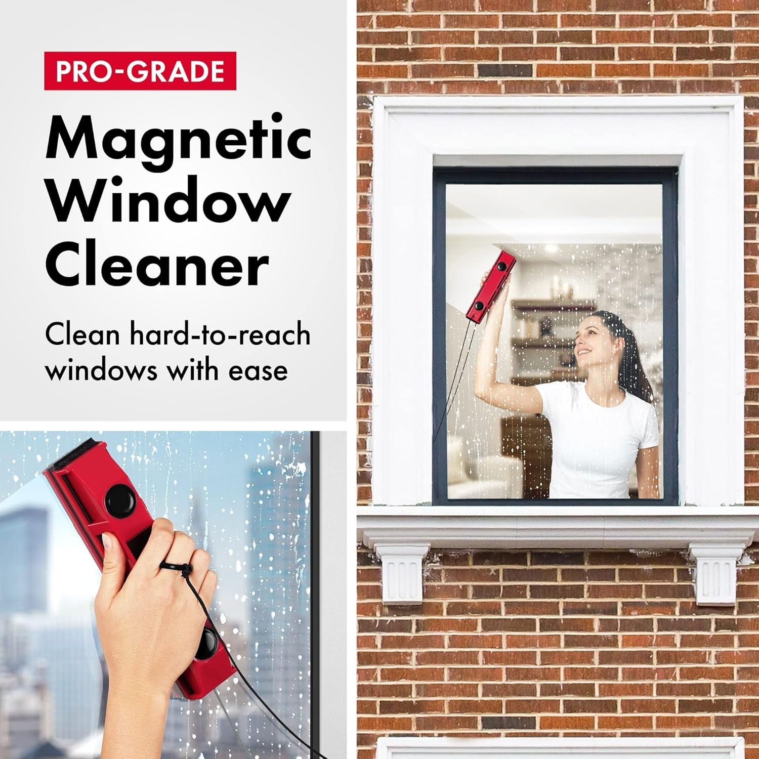 Effortless Double-Sided Magnetic Window Cleaner for 0.1″-0.3″ Glass Thickness