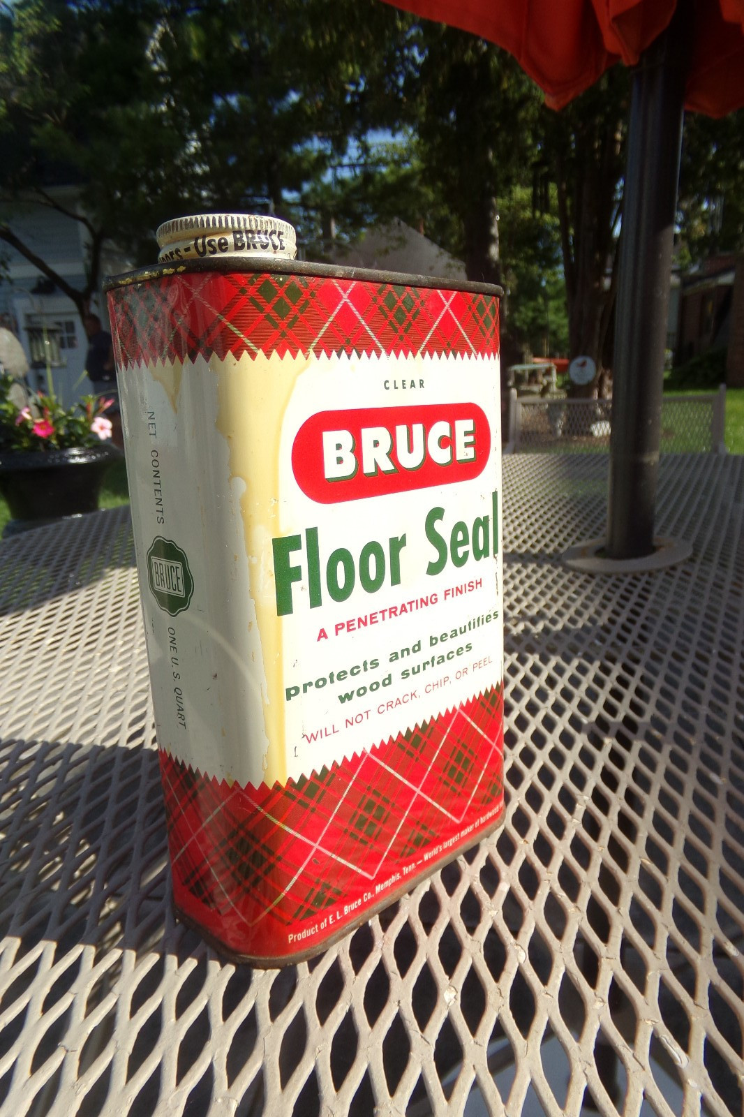 Vintage Bruce Floor Seal for Hardwood Floors Plaid TIN~FULL QUART