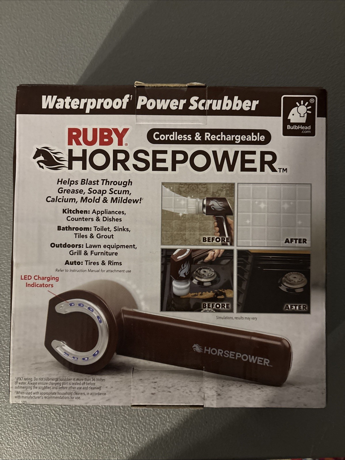 Ruby Horsepower Waterproof Rechargeable Power Scrubber New