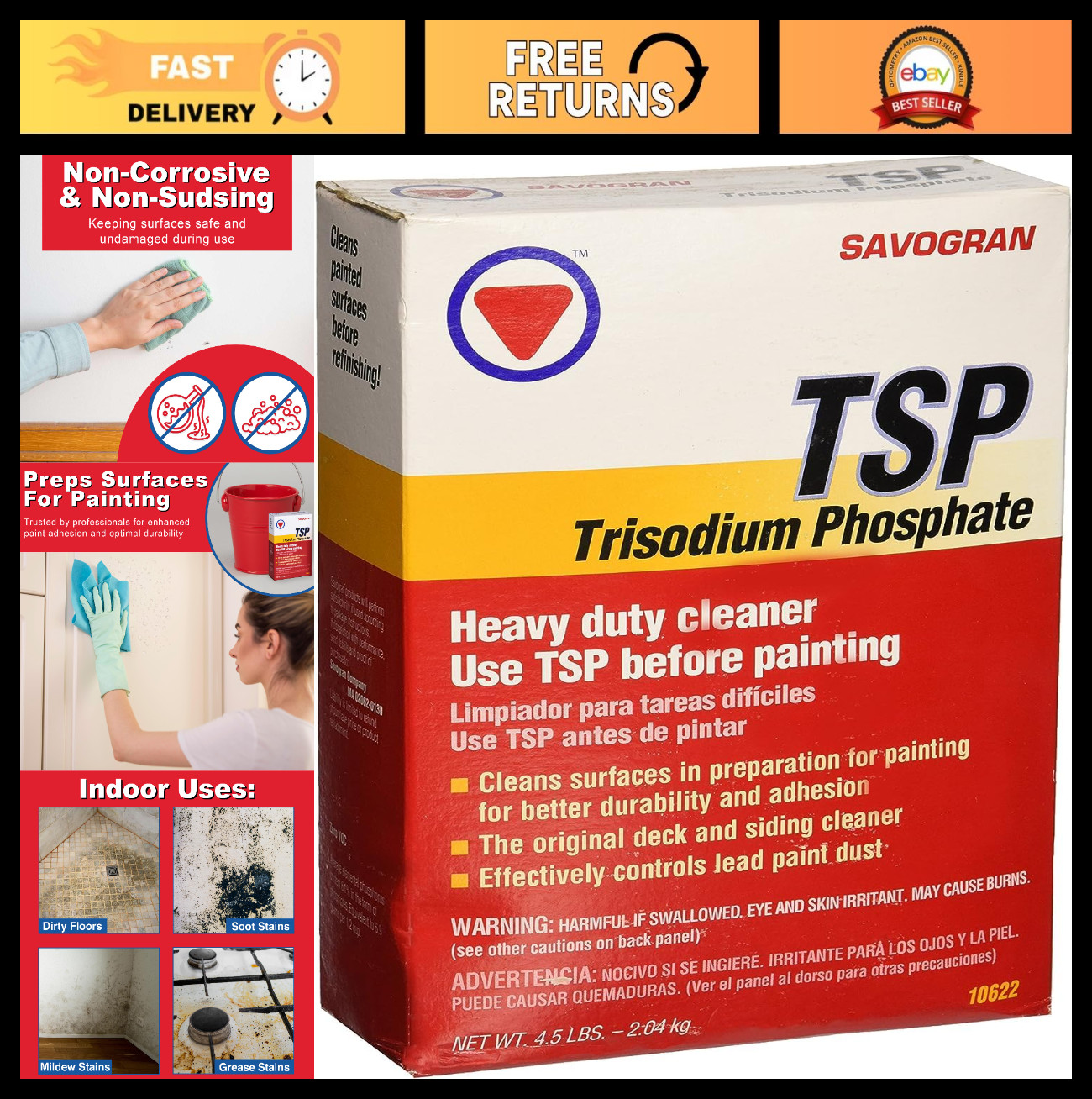 Trisodium Phosphate (TSP) 4.5lbs – Heavy-Duty Cleaner, Degreaser, Stain Remover