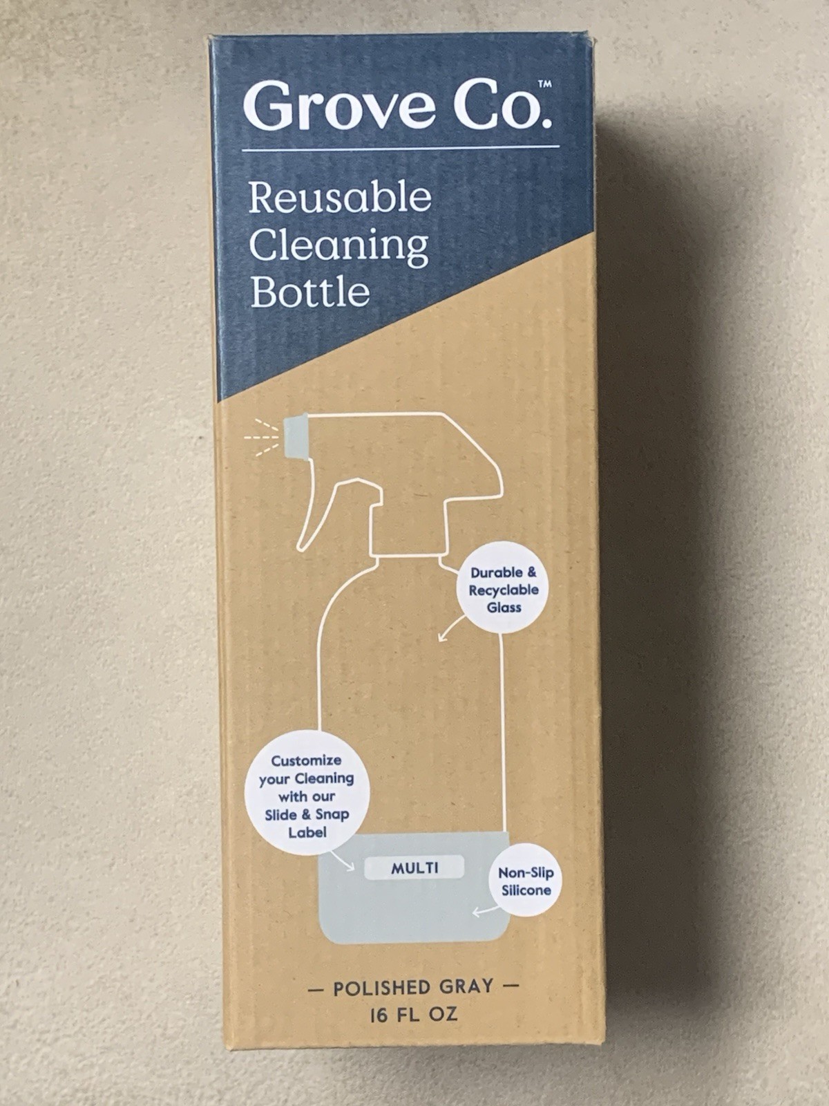 Grove Co. Reusable Cleaning Glass Spray Bottle 16 fl oz Capacity Polished Gray