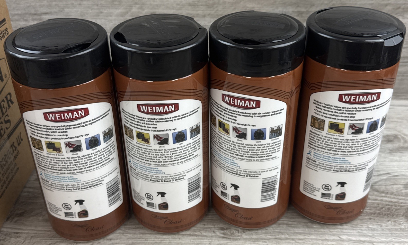 4 Pack Weiman Leather Cleaner & Conditioner Wipes With UV Protection 30 ct