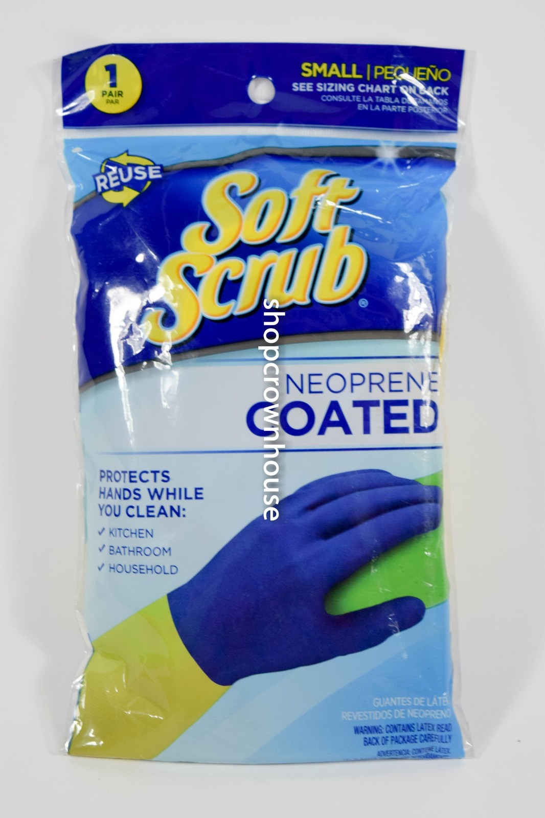 Soft Scrub SMALL Neoprene Coated Latex Rubber Gloves Blue / Yellow