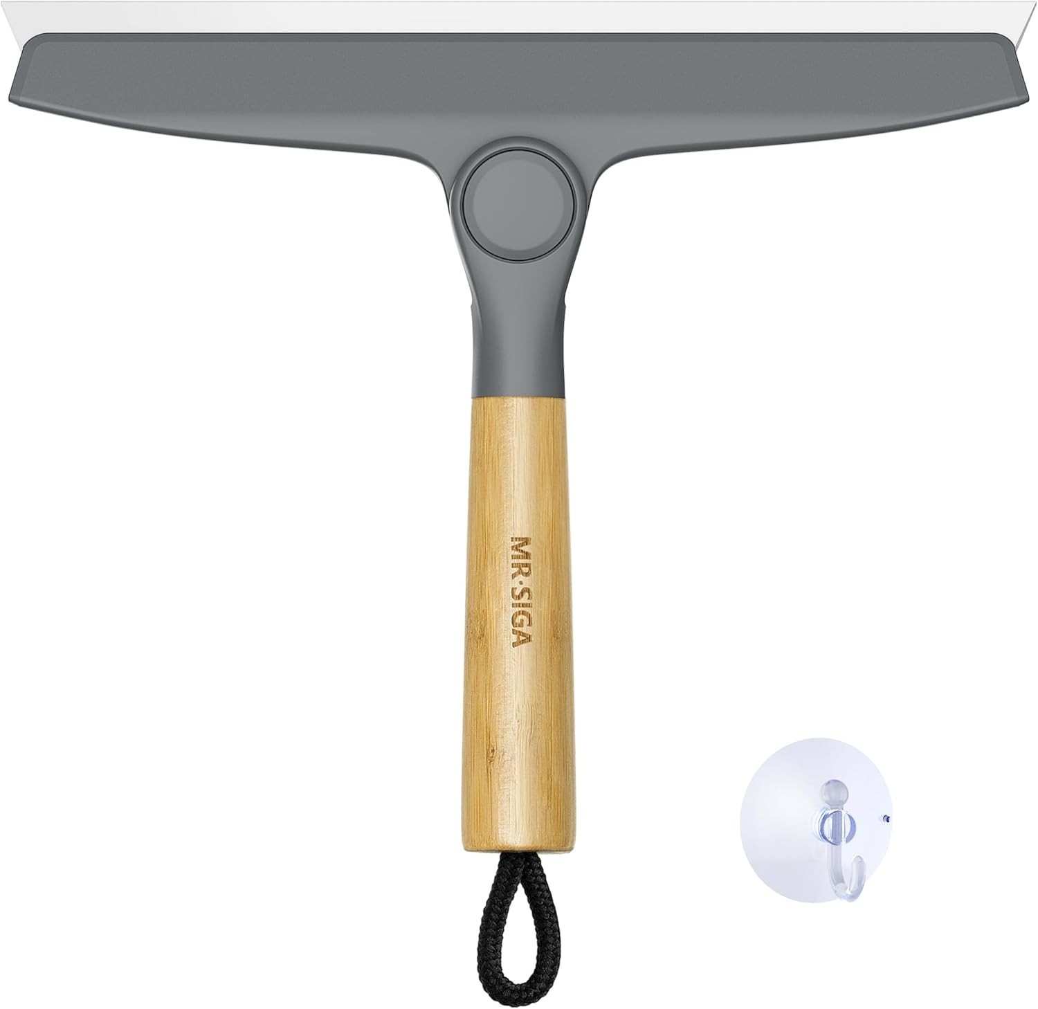 Modern Shower Squeegee with Bamboo Handle – Streak-Free, Suction Hook Included