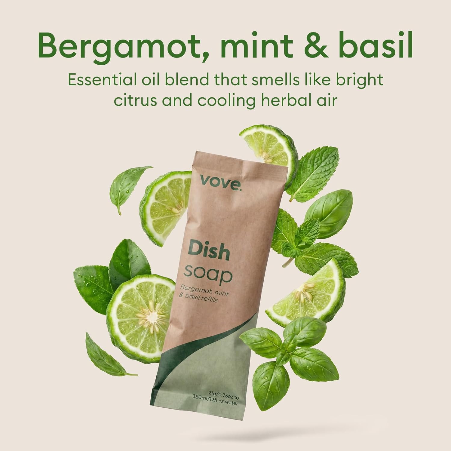 Dish Soap Refills 3-Pack, Bergamot Mint & Basil, Powder-To-Gel Dishwashing Liqui