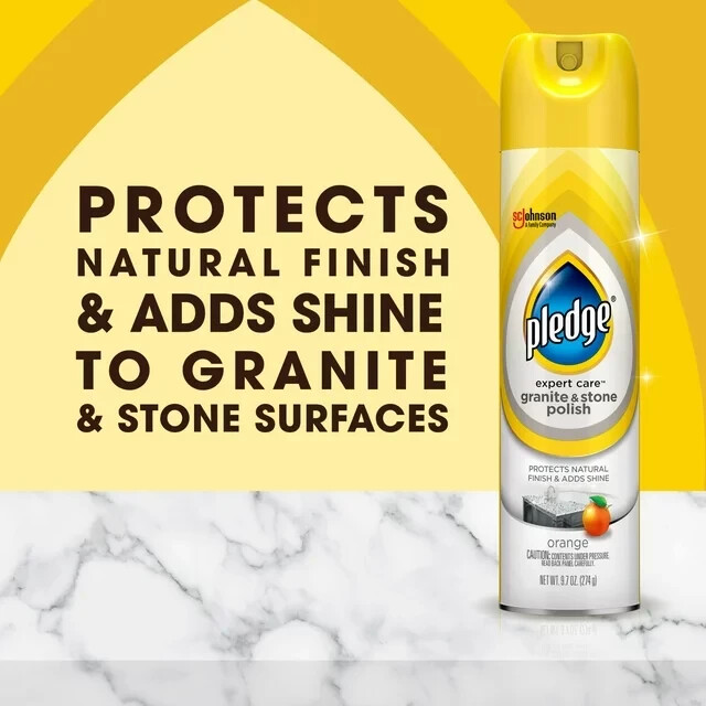 Lot Of 2 Cans Pledge Expert Care Granite & Stone Polish Orange Scent Spray 9.7oz