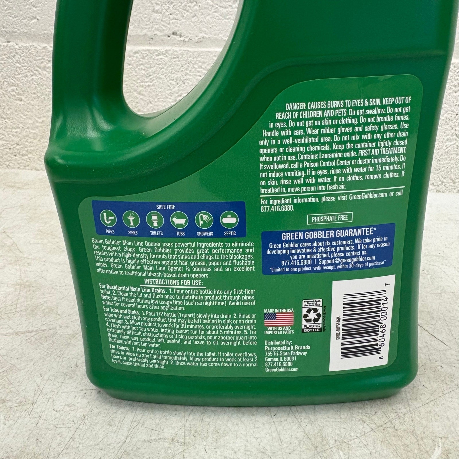 Green Gobbler Main Line & Sewer Clog Remover Drain Cleaner Hair Clog 64 oz