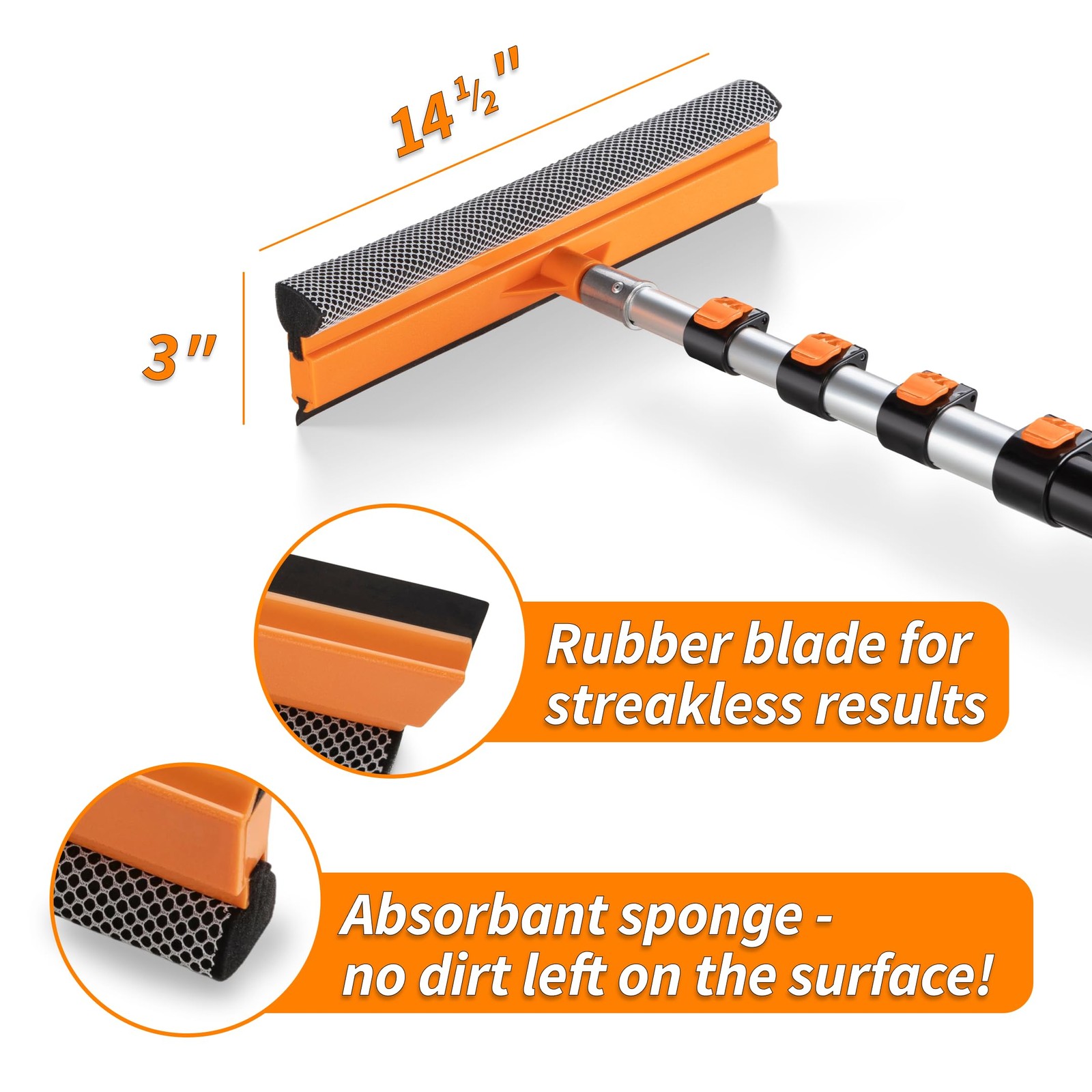 5-18 ft Window Washer Squeegee Kit with Extension Pole (24+ Foot Reach) // Lo…