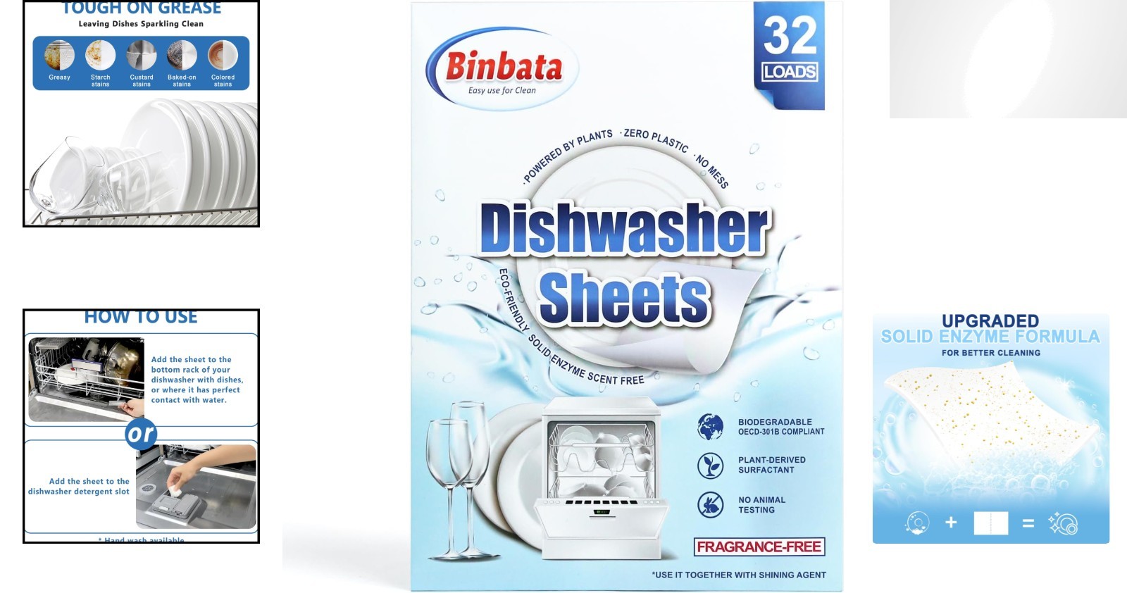 Plant-Based Dishwasher Detergent Sheets – 32 Loads, Non-Toxic and Plastic-Free