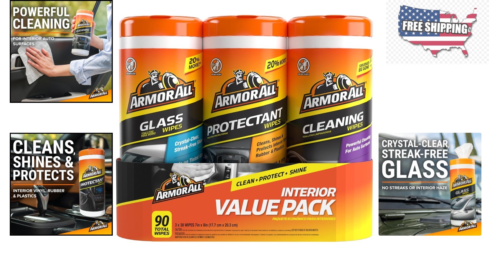 Ultimate Auto Care Wipe Combo: Glass, Protectant, and Cleaning Wipes – 90 Count