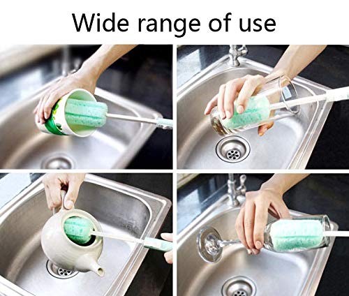 3pcs 11.4inch Sponge Clean Brush With Adjustable Plastic Handle For Coffee Glass