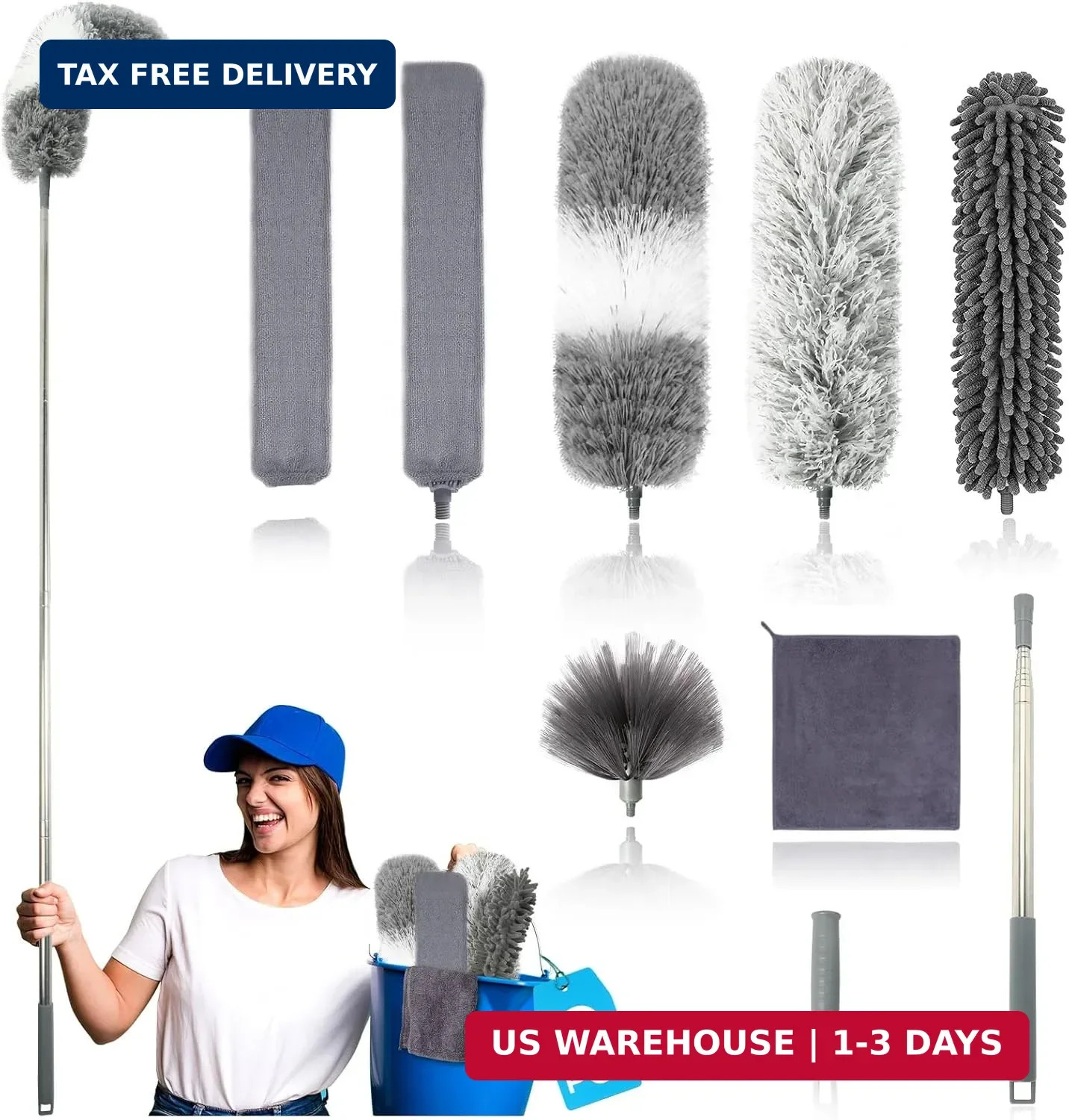 9Pcs Dusters for Cleaning Kit, Extendable Microfiber Duster Tools with 100″ Long