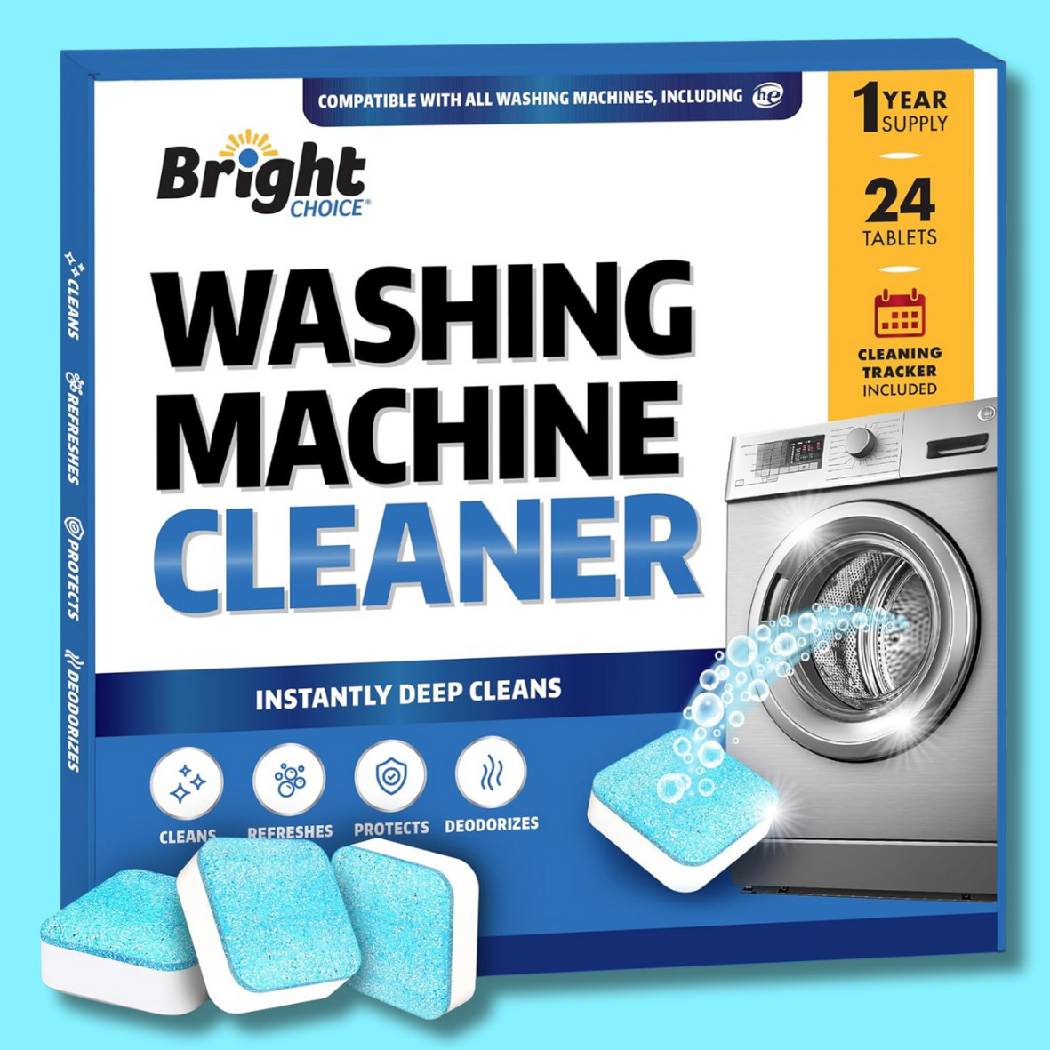 Bastion Washing Machine Cleaner, Deodorizer, & Descaler – 24 pack