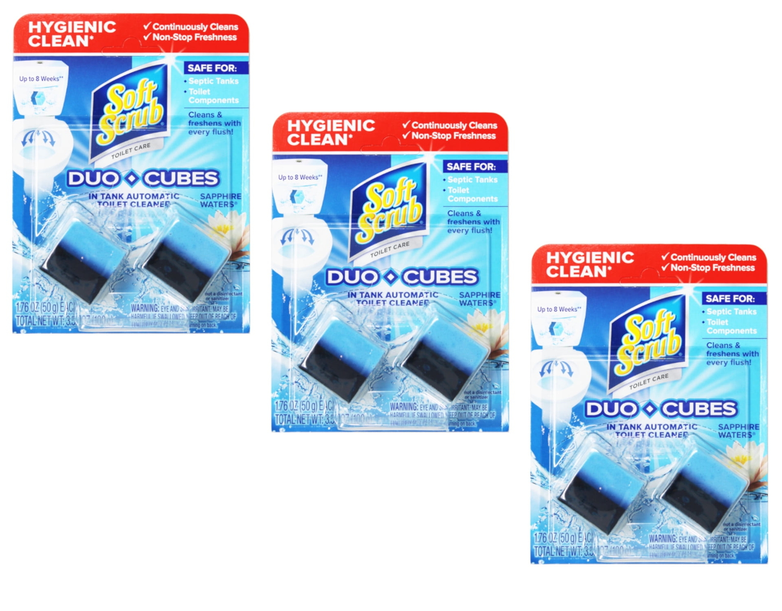 Soft Scrub In-Tank Toilet Cleaner Duo-Cubes, Sapphire Waters, 2 Count – 3 Pack