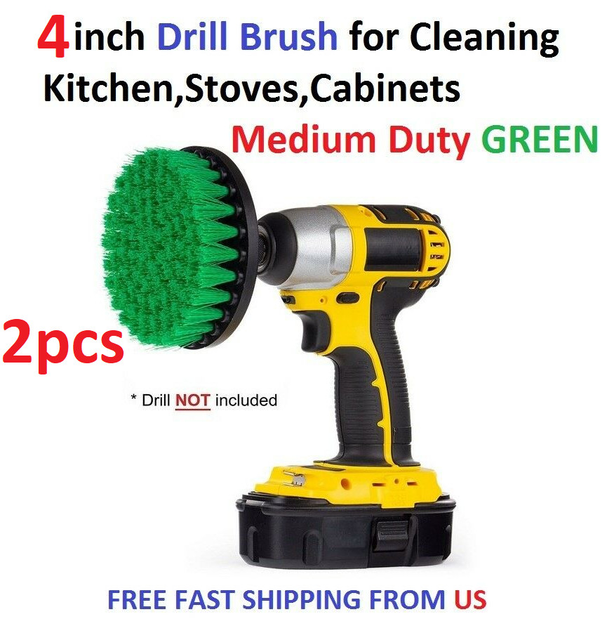 2pcs 4 inch Drill Brush for Cleaning Kitchen,Stoves,Cabinets Medium Duty GREEN