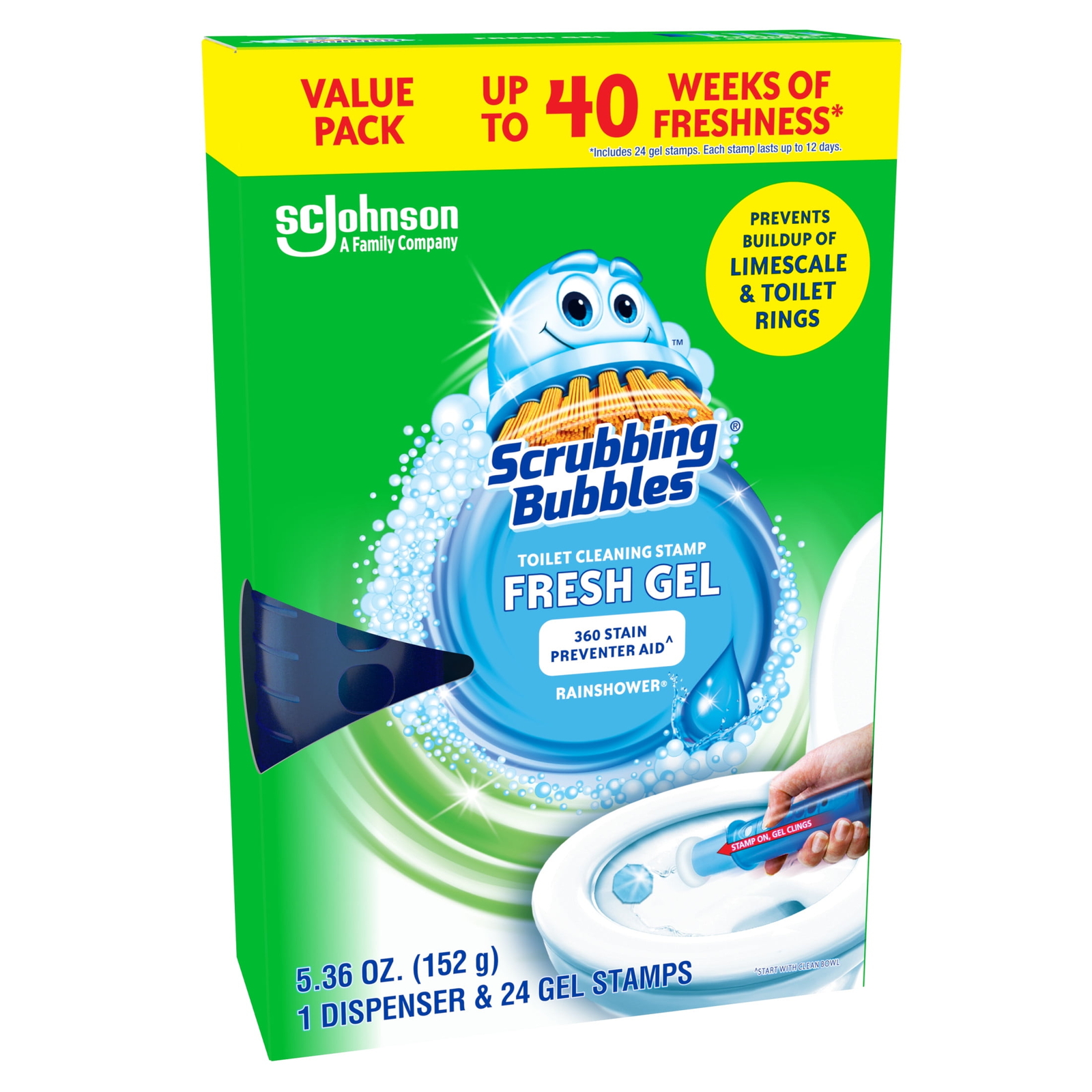 Fresh Gel Toilet Cleaning Stamp, Rain shower, Dispenser with 4 Refills