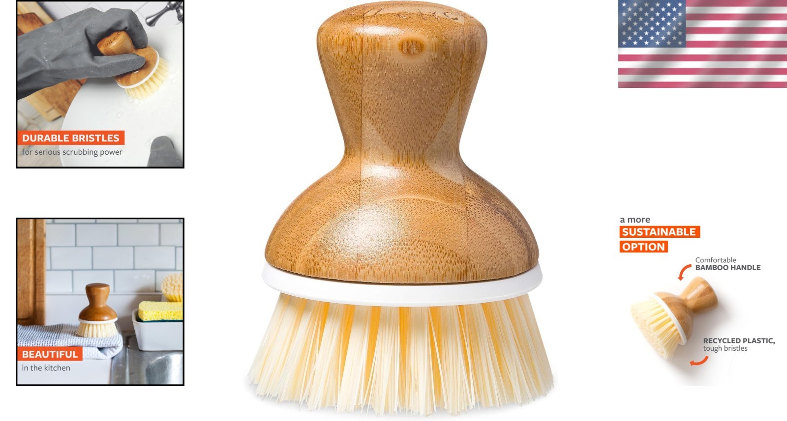 Ergonomic Bamboo Dish Brush for Family Safety – Perfect for Nonstick & Sink