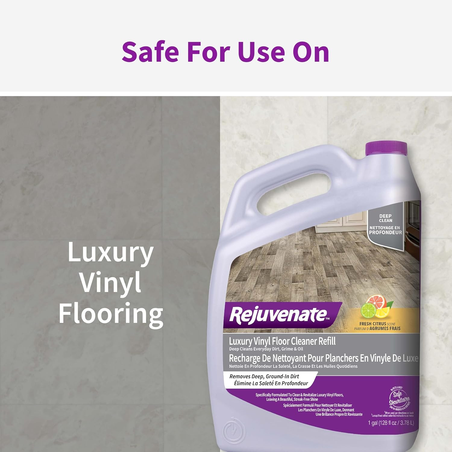 Rejuvenate Luxury Vinyl Floor Cleaner Refill, 1 Gallon, Gently Cleans and Revita
