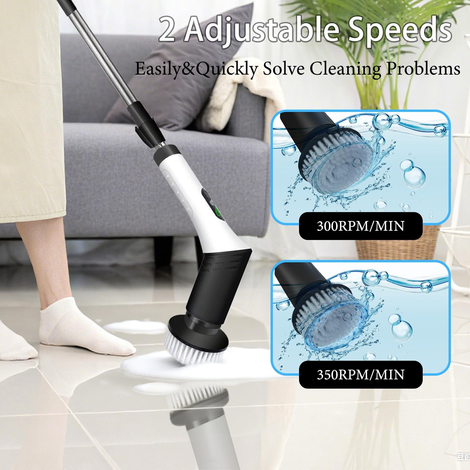 Spin Scrubber,9-In-1Multifunctional Cleaning Brush with Detachable Handle,9 R…