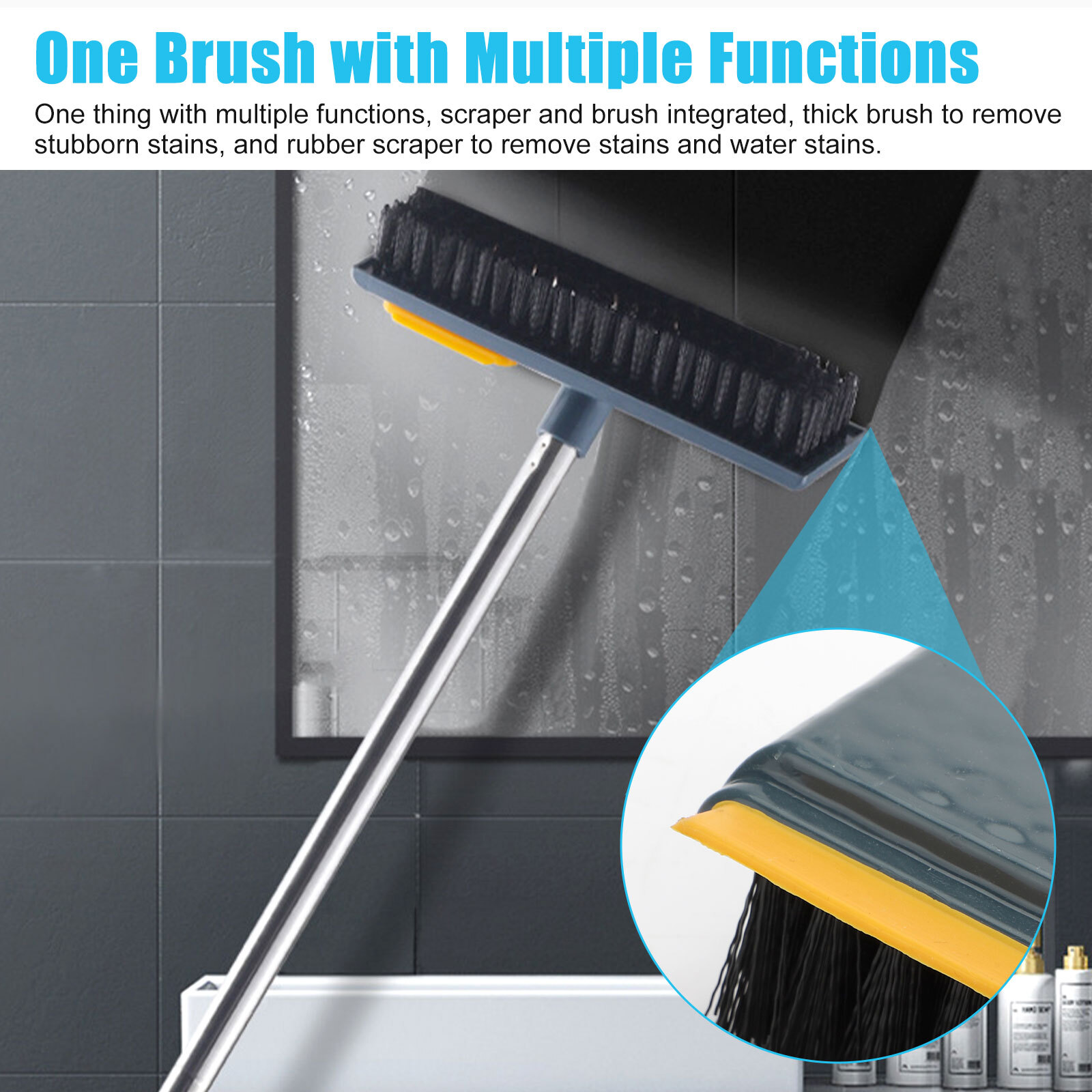 Long Telescopic Handle Floor Brush 3-Section Bathroom Kitchen Cleaning Scrubber