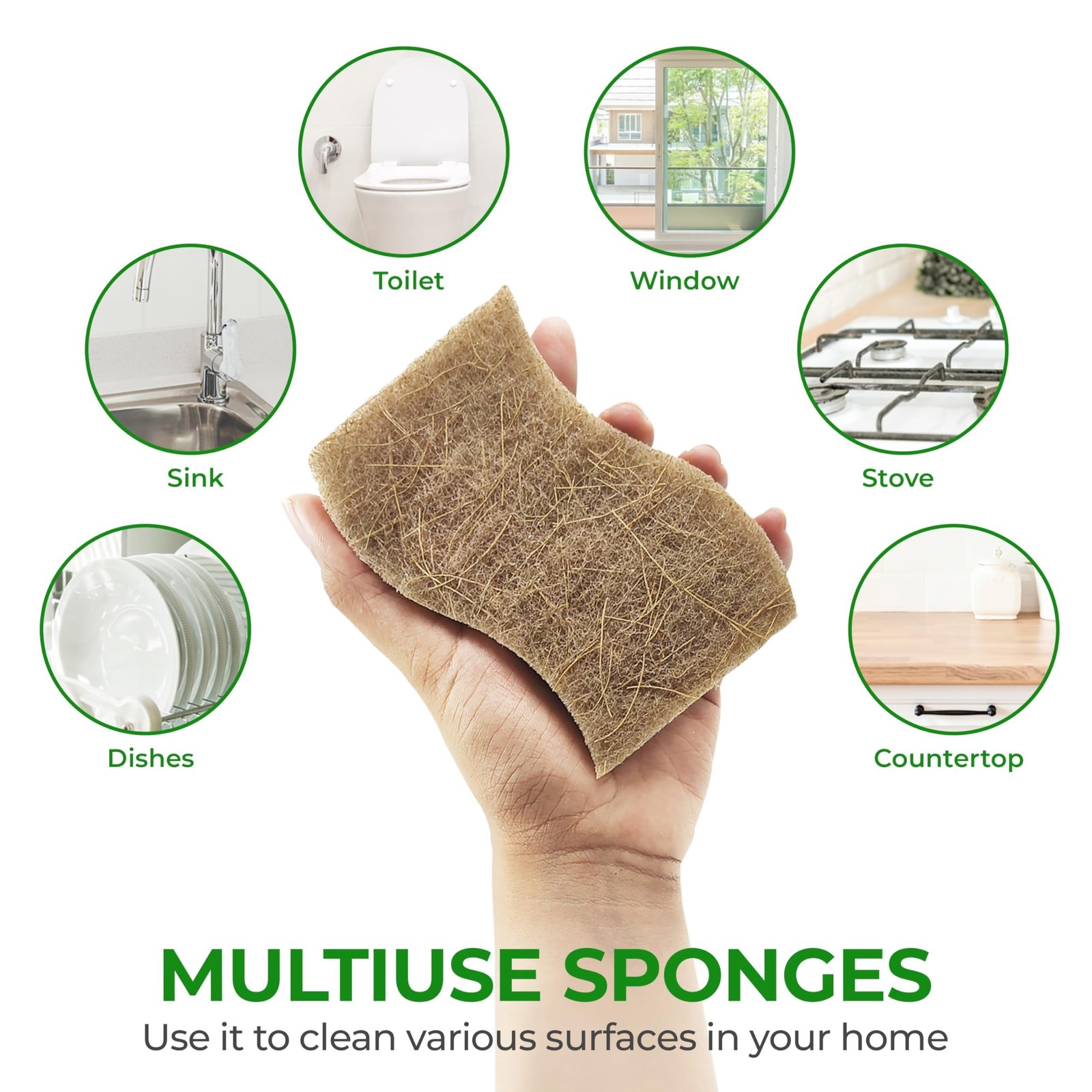 AIRNEX Natural Kitchen Sponges (12 Pack) – Biodegradable Cellulose & Coconut …