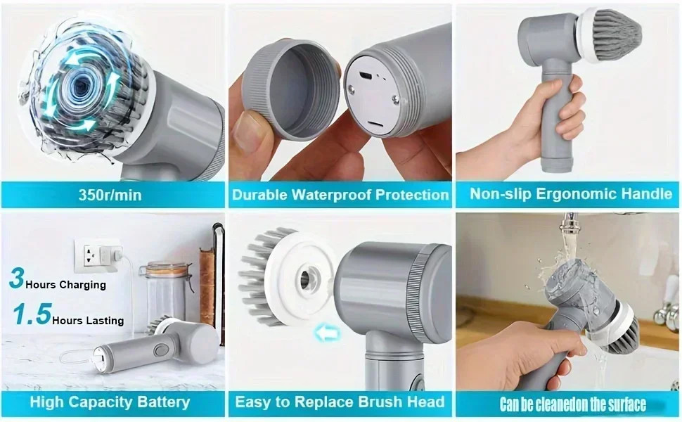 Electric Spin Scrubber Brush with 5 Replaceable Brush Heads