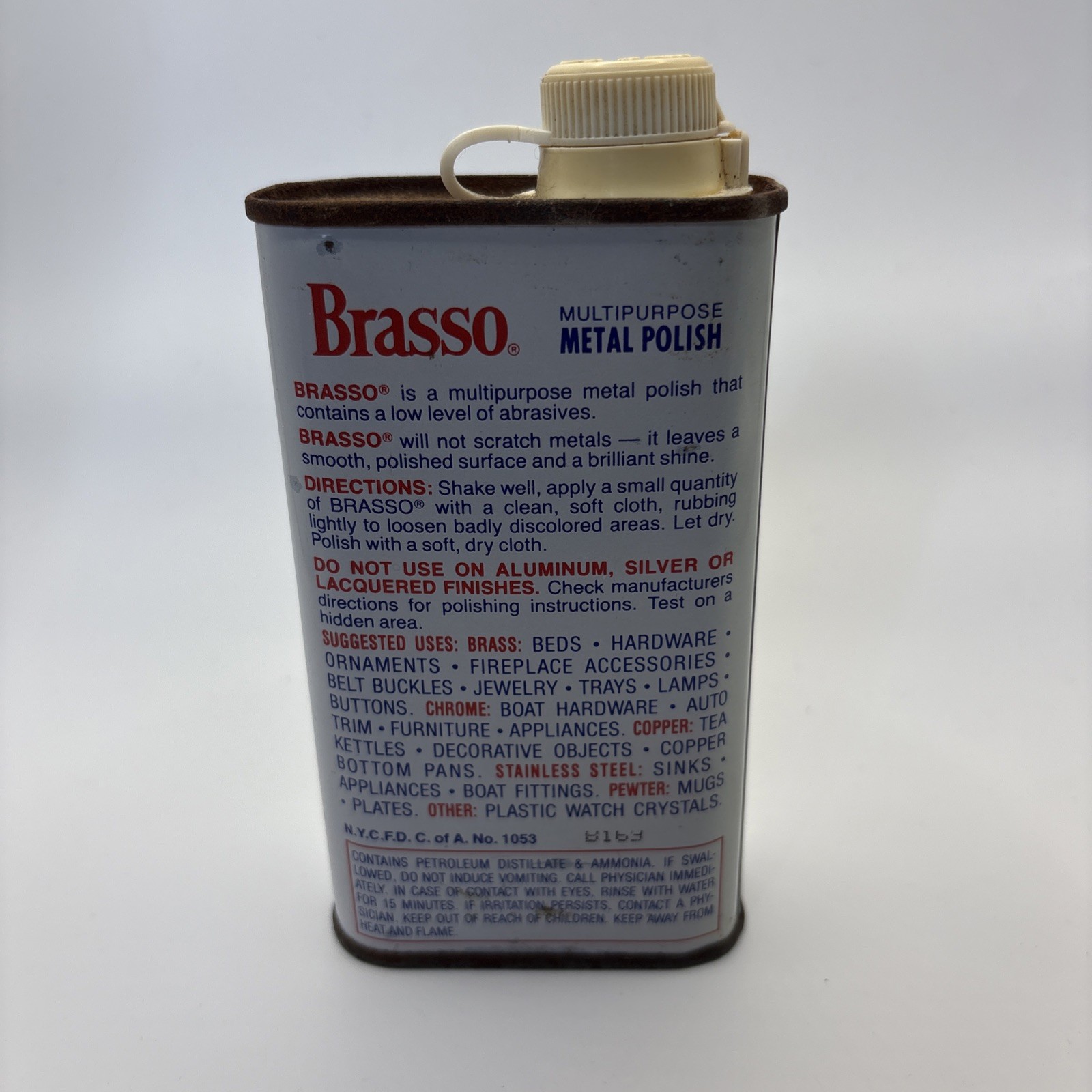 Vintage BRASSO Metal Polish 8 Fl. Oz Tin For Brass Copper Chrome 50% Full PROP