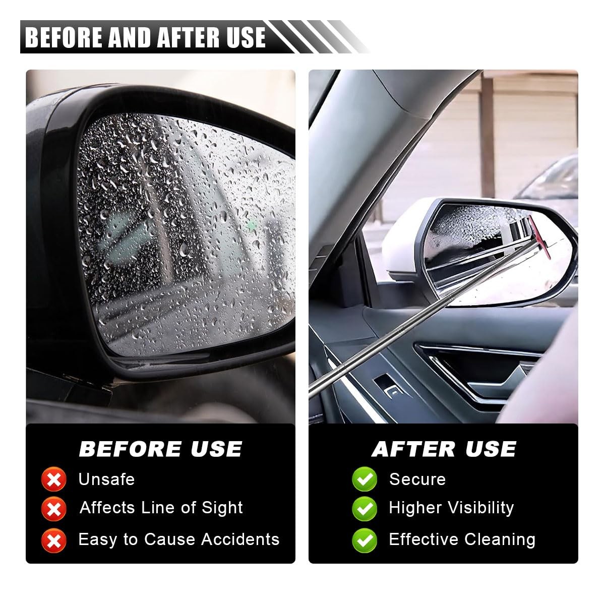 Retractable Car Side Mirror Squeegee Rearview Mirror Cleaner Wiper for Vehicles