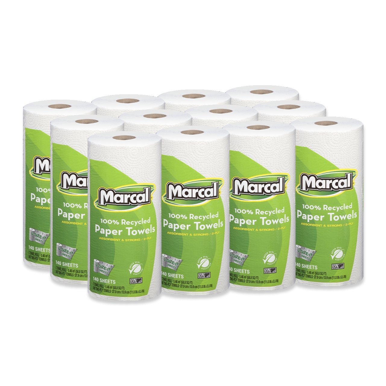 Marcal Paper Towels U-Size-It Sheets 2 Ply 140 Sheets Per Roll 100% Recycled –