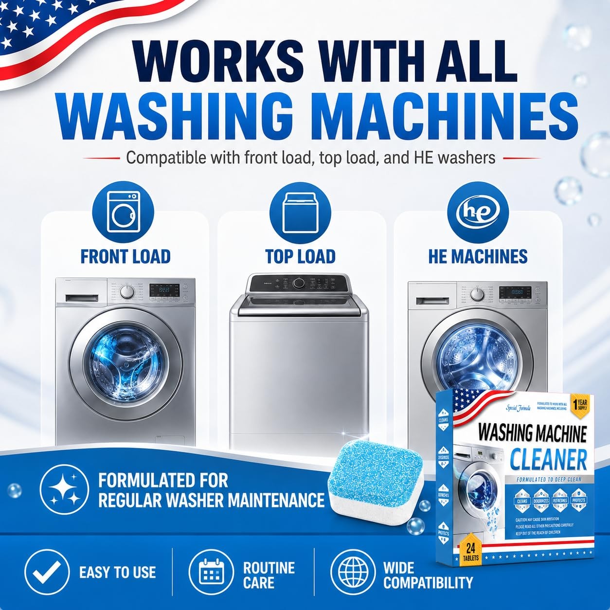 Bio-Enzyme Washing Machine Cleaner Tablets 24 Pack, 5X Power Deep Cleaning Wa…