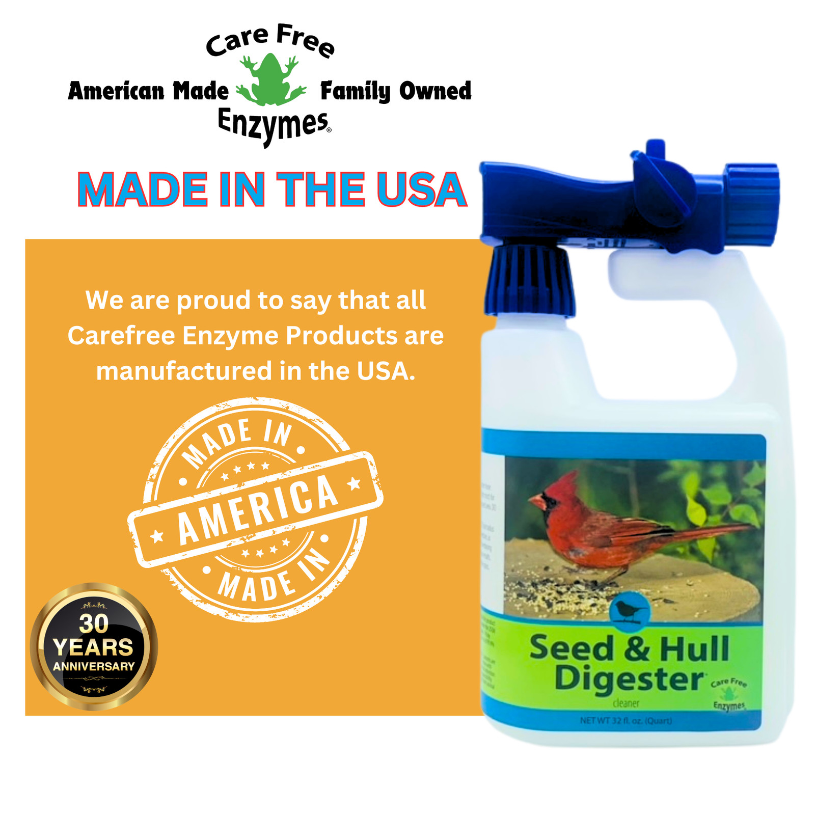 Bird Seed Hull & Waste Digester | Natural Cleaner for Under Feeders | 32 oz & 33
