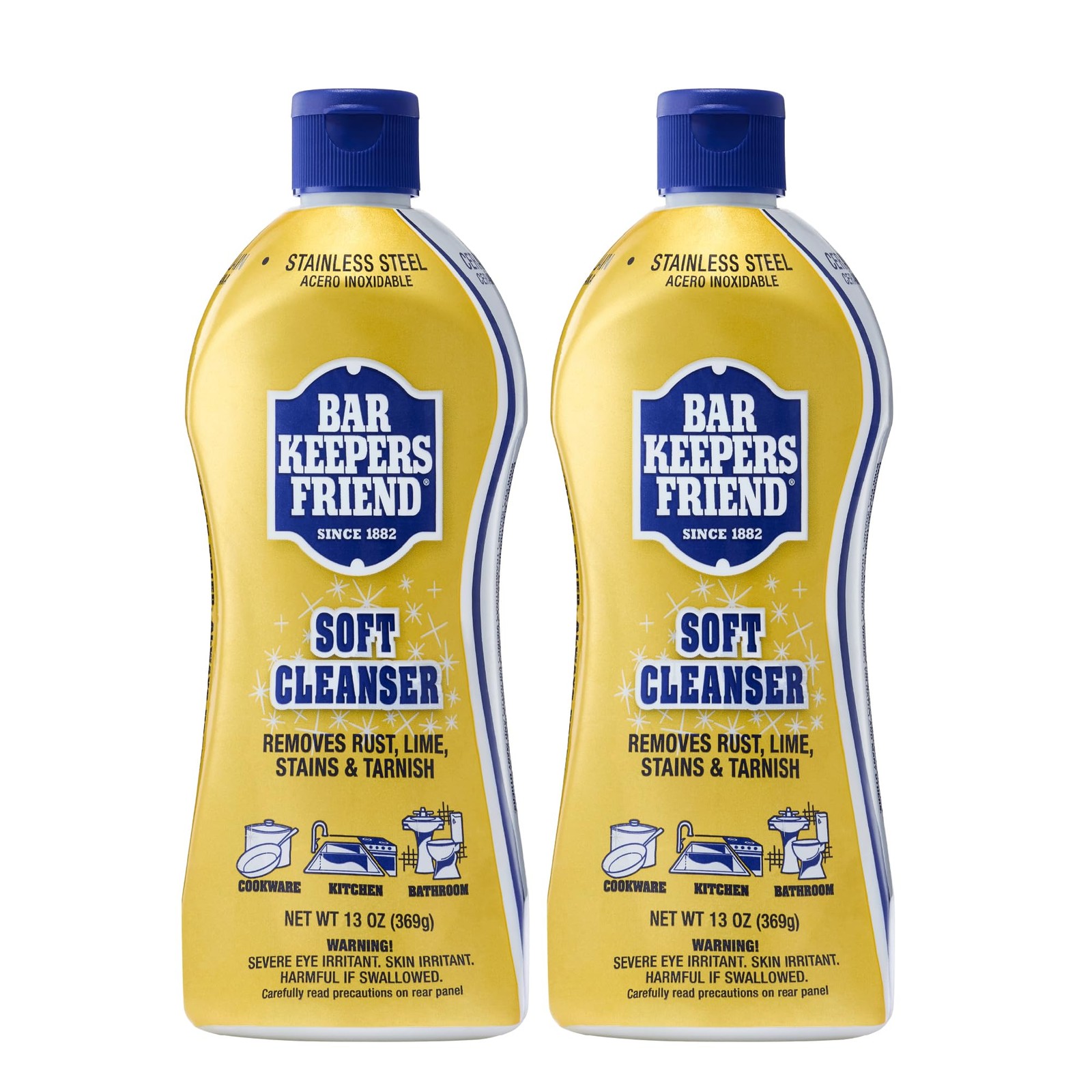 Bar Keepers Friend Soft Cleanser Liquid, 13 oz x 13 Ounce (Pack of 2), Gold