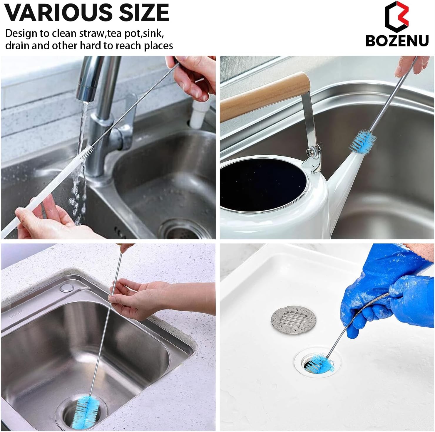 Cleaner Brush Flexible Drain 66 Inch Long Double Ended Hose Pipe and 58 Inch tub