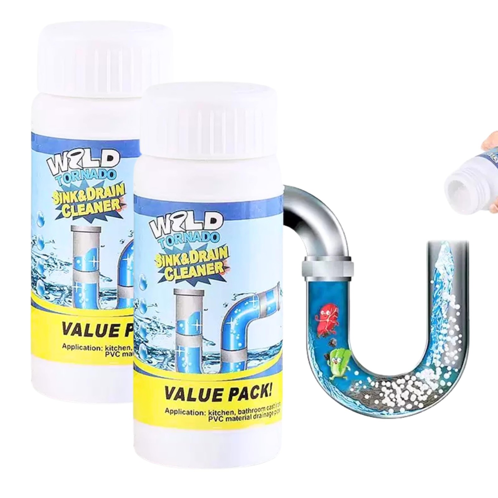 2Pcs Upgraded Wild Tornado Sink and Drain Cleaner, Pipe Dredge for Kitchen, Bath