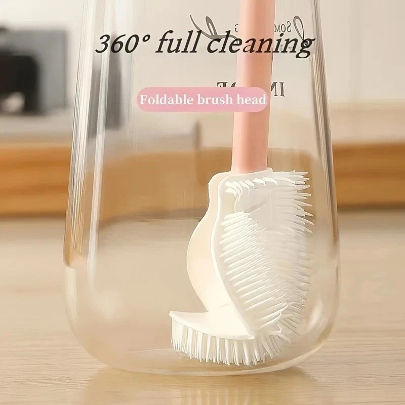 Foldable Silicone Bottle Brush 360° Cup Cleaner Long Handle Reusable Cleaning