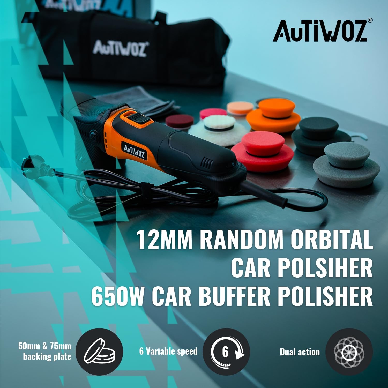 Carbon Fiber Mini Car Buffer Polisher, 630W Copper Motor 12mm Orbit, 2&3Inch …