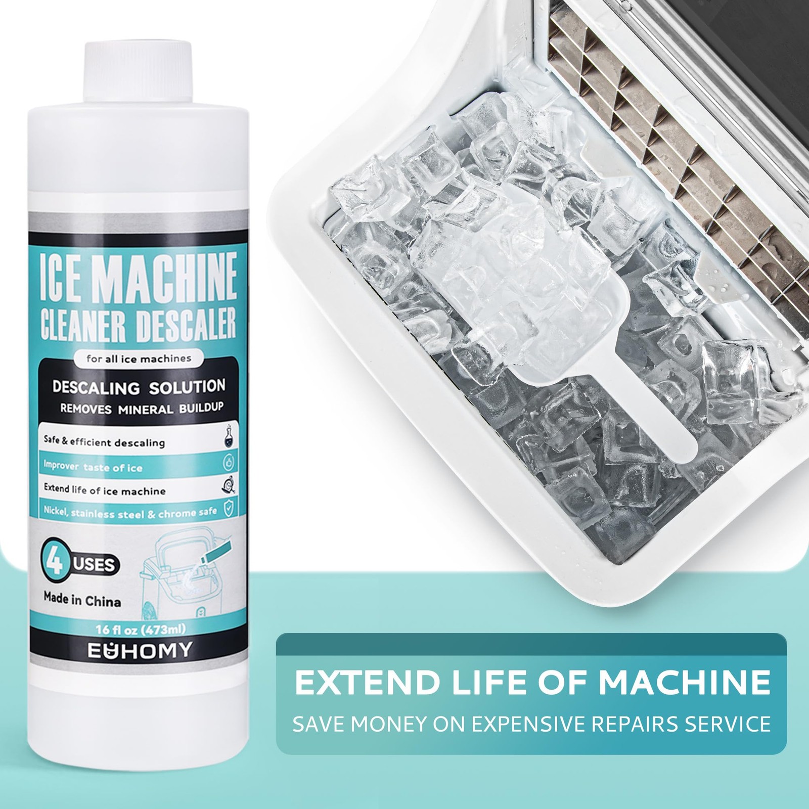 Ice Machine Cleaner Descaler, 16 Fl OZ Ice Maker Cleaner (4 Uses Per Bottle),…