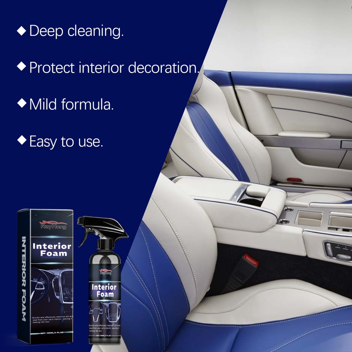 Car Interior Foam Cleaner Multipurpose for Leather Plastic Fabric Deep Clean