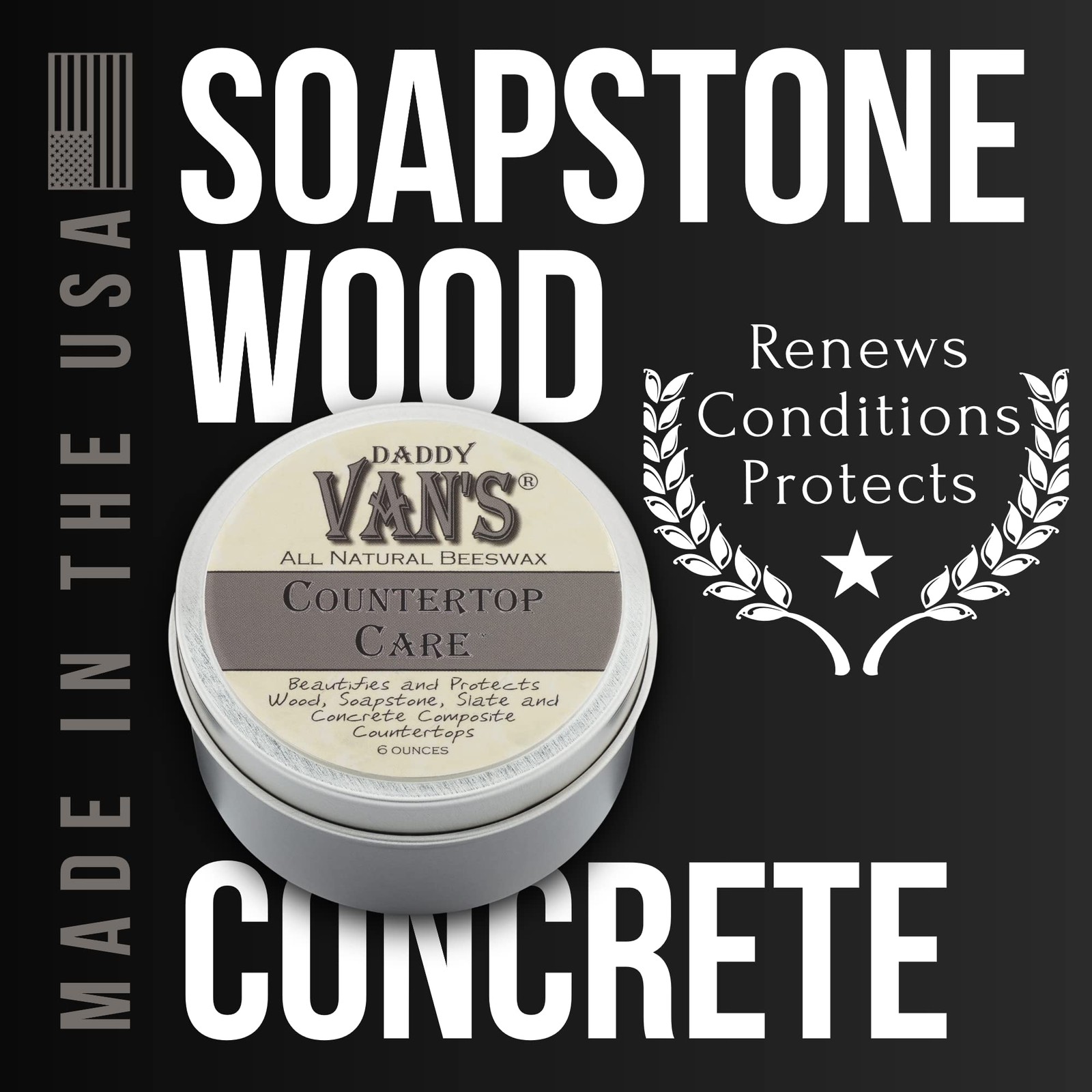 All Natural Beeswax Countertop Care for Soapstone, Slate, Concrete Composite a