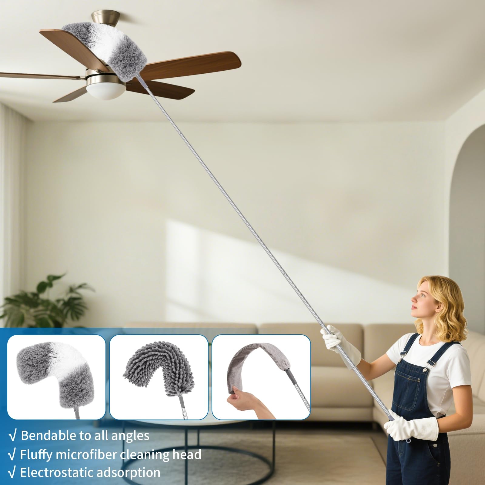 5PCS Dusters for Cleaning, Extendable Microfiber Duster with Extension Pole U…