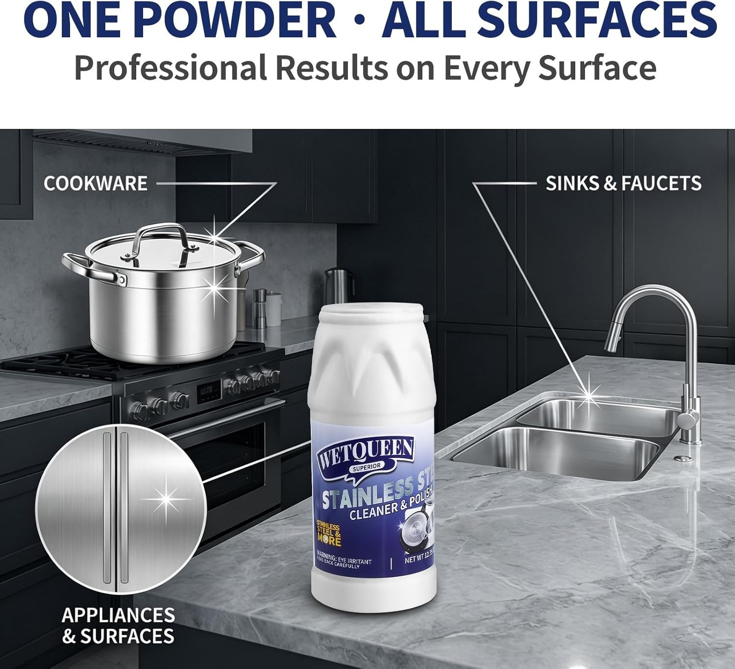 WETQUEEN Stainless Steel Cleaner and Polish Kit – Heavy Duty Cookware Cleanser P