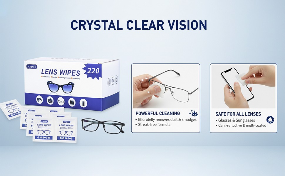 Lens Cleaning Wipes – Eyeglass Cleaner Wipes, Indivily Wrapped,