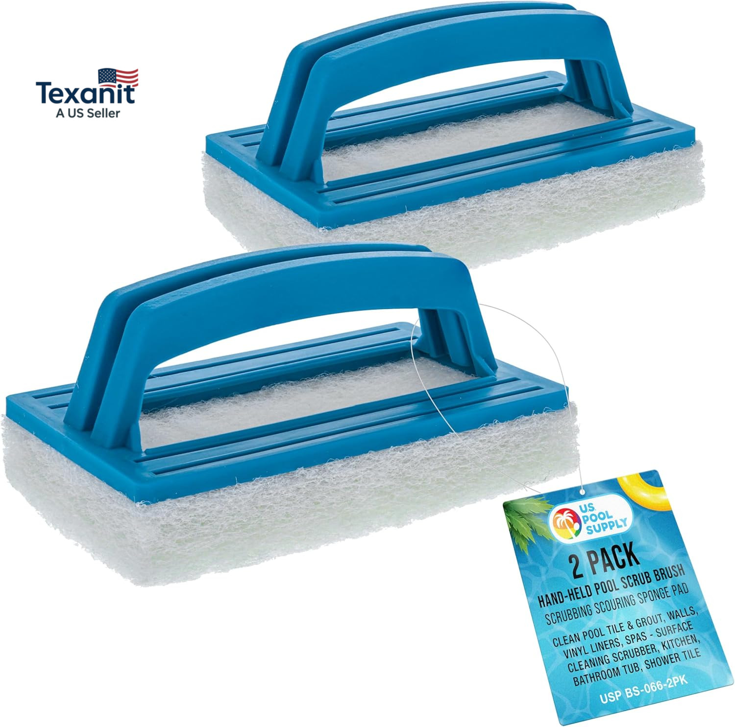 Hand-Held Pool Scrub Brush, 2 Pack – Scrubbing Scouring Sponge Pad – Clean Pool