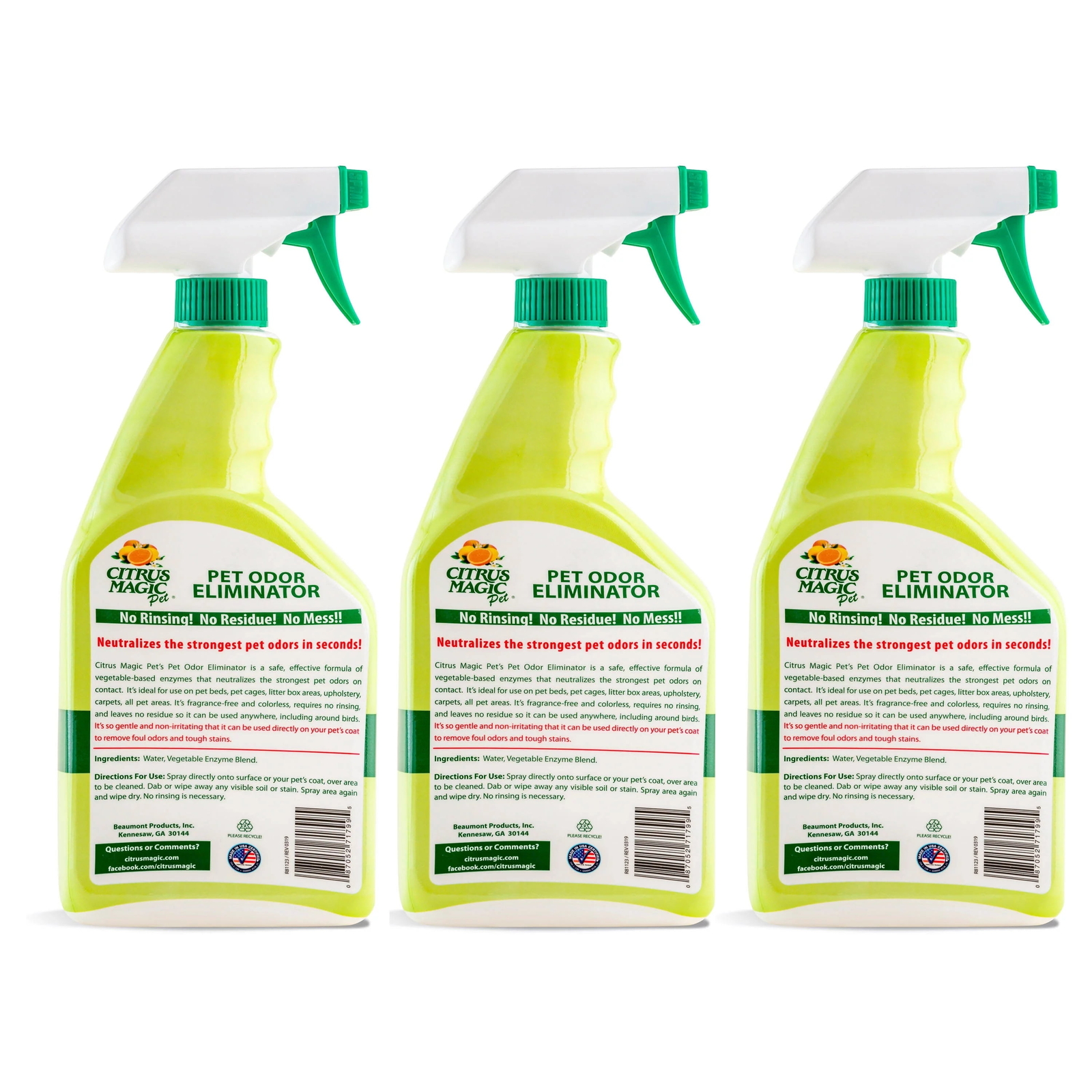 Pet Odor Eliminator, 22 Fluid Ounces, Pack of 3