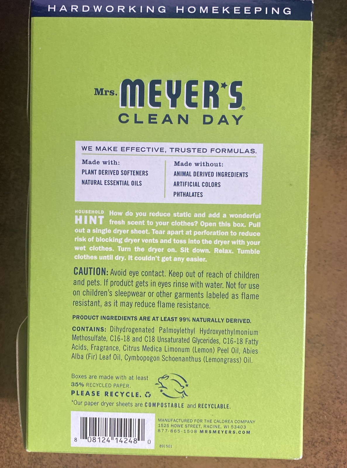 Mrs. Meyer’s Clean Day Dryer Sheets Lemon Verbena Scent 80 Paper Sheets