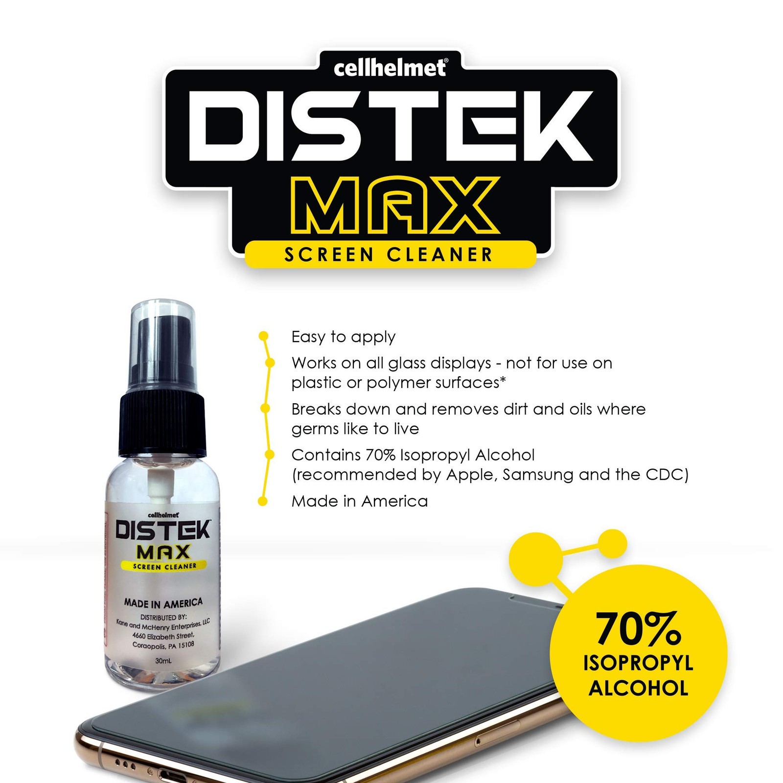 DISTEK Max Screen & Cleaner | 70% Isopropyl Alcohol Formula | Safe for All De…