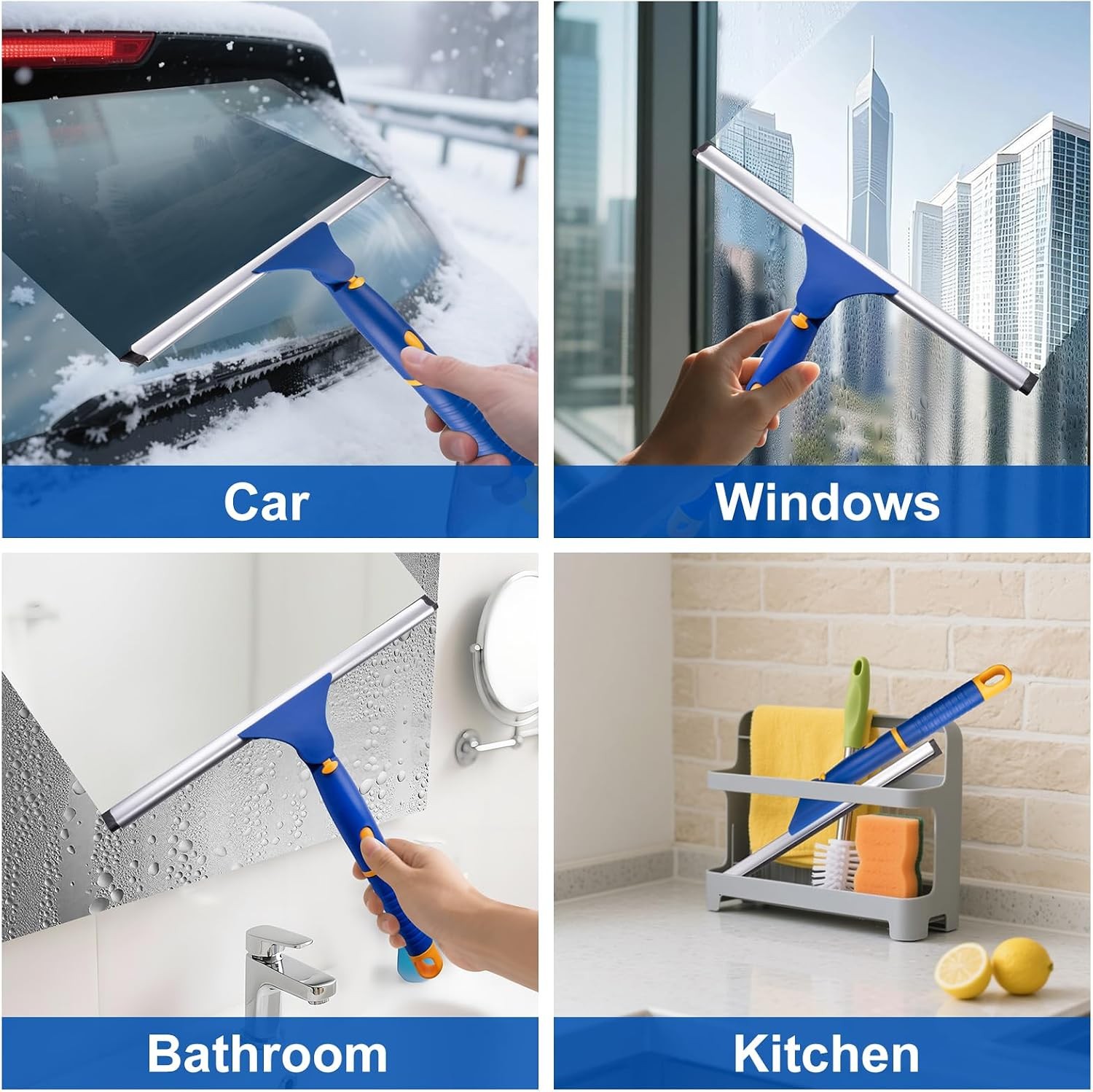 Swivel Shower Squeegee for Glass Doors, All-Purpose Anti-Slip Window Squeegee