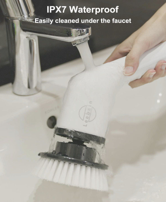 Cepillo Limpieza Eléctrico Inalámbrico 360° con 8 Cabezales para Baño y Cocina